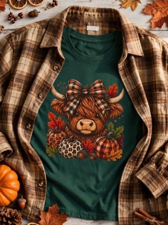 Next Level Apparel Tops - Womens Highland Cow Cute Bow & Pumpkins NWT Boutique